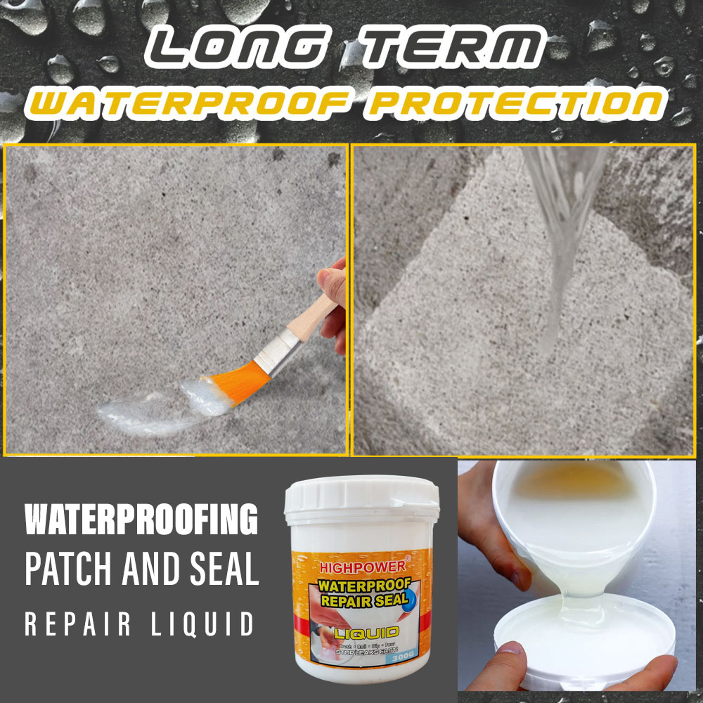 Waterproofing patch & seal repair liquid for roofs, walls, corners, wall  roots, external wall cracks, toilet leaks, pipe leaks, substrate, joints,  windows, car roofs, pvc pipe joints, drains, chimneys, pools, etc 300g