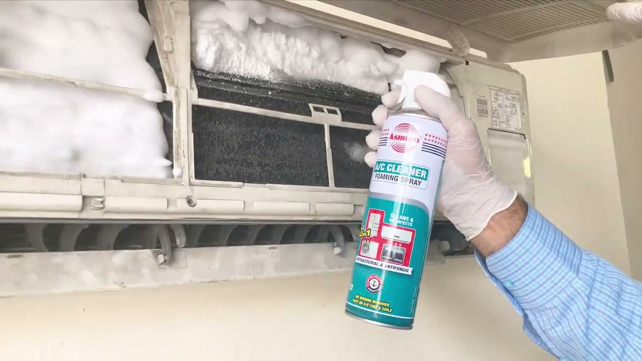 Asmaco AC Cleaner foaming #spray (#Antibacterial and #Antifungal) - YouTube